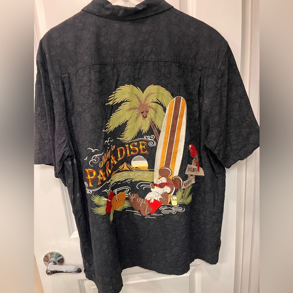 Disney Black Casual Button Down Shirt with Paradise Graphic